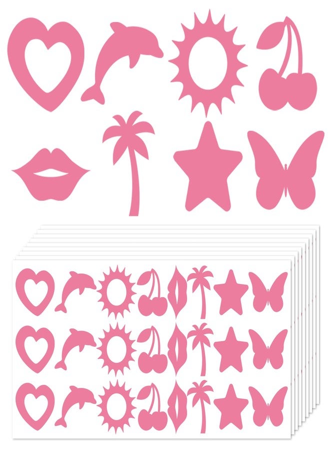 وولاين مجموعة ملصقات تسمير البشرة من والين، 240 قطعة، بتصميمات قلوب، ودلفين، وشمس، وشفاه كرزية، وأشجار، ونجوم، وفراشات، باللون الوردي الفاتح، ذاتية اللصق، مثالية للاستخدام في الصيف، وعلى الشاطئ، وفي الصالونات، والحفلات. - Image 1